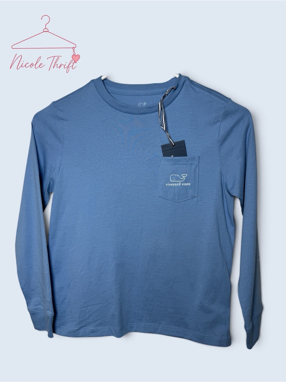 Vineyard Vines Boys 7 Vintage Whale Long Sleeve Pocket Tee NWT Blue